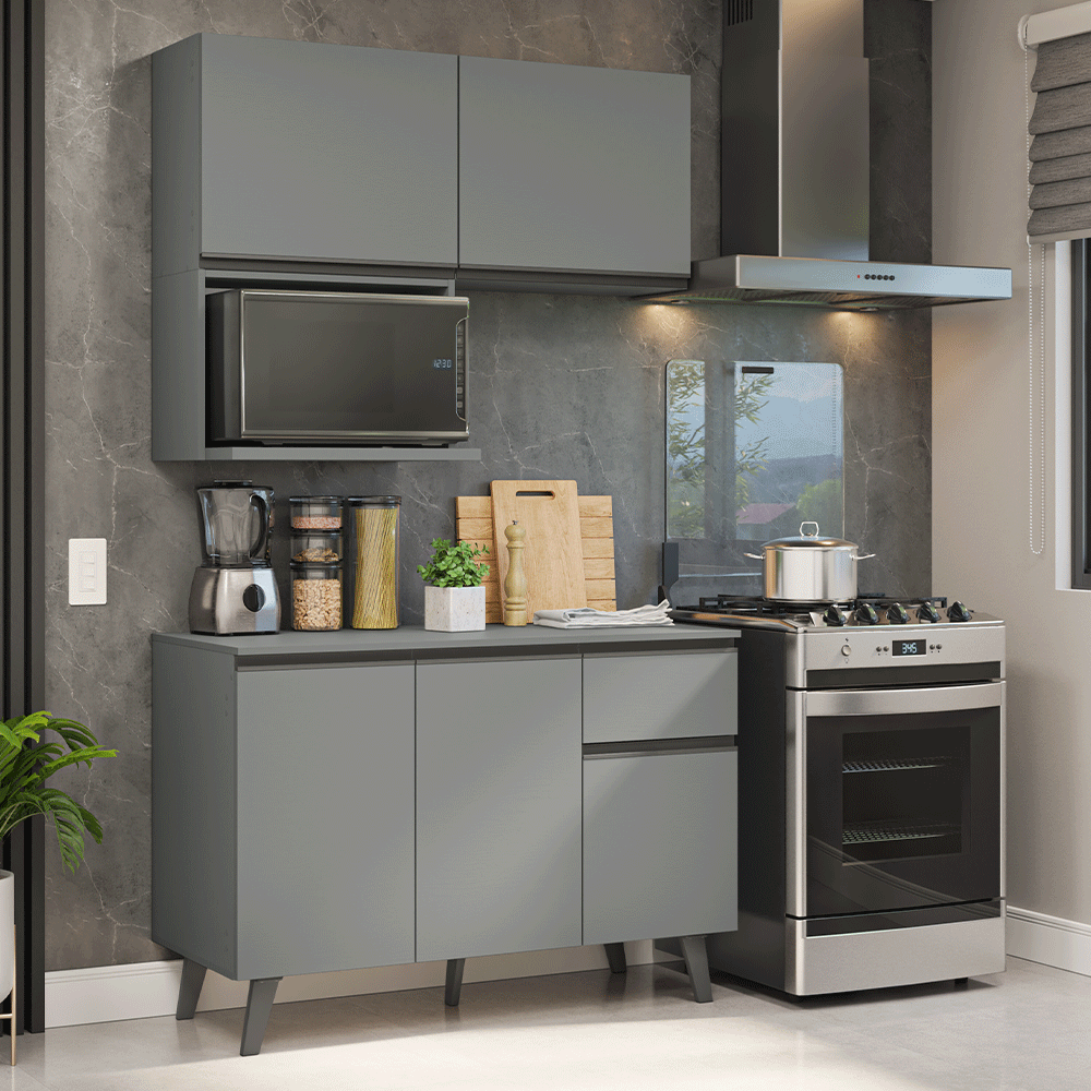Armário de Cozinha Compacta 120 cm Cinza Nice Madesa 05