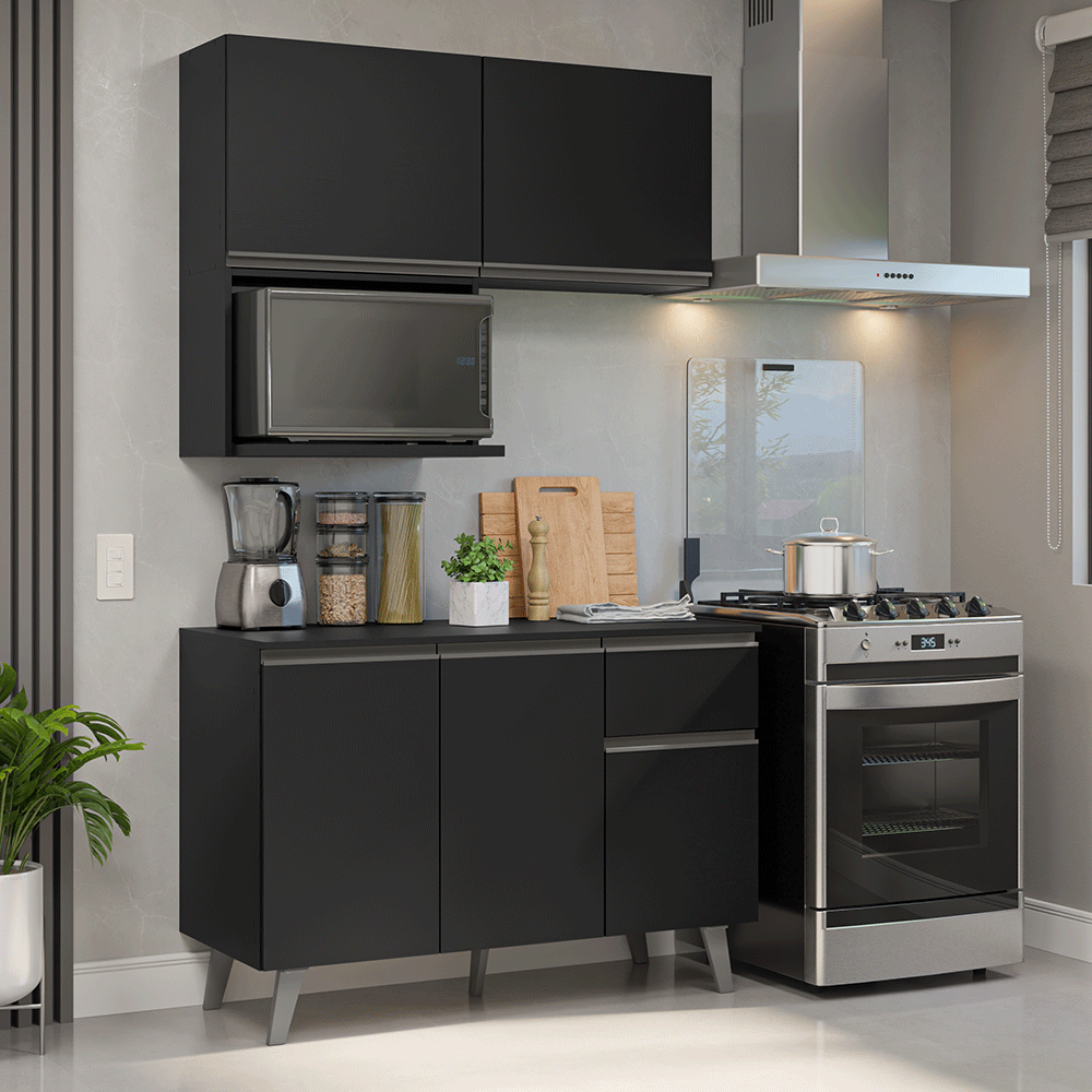 Armário de Cozinha Compacta 120 cm Preto Nice Madesa 05