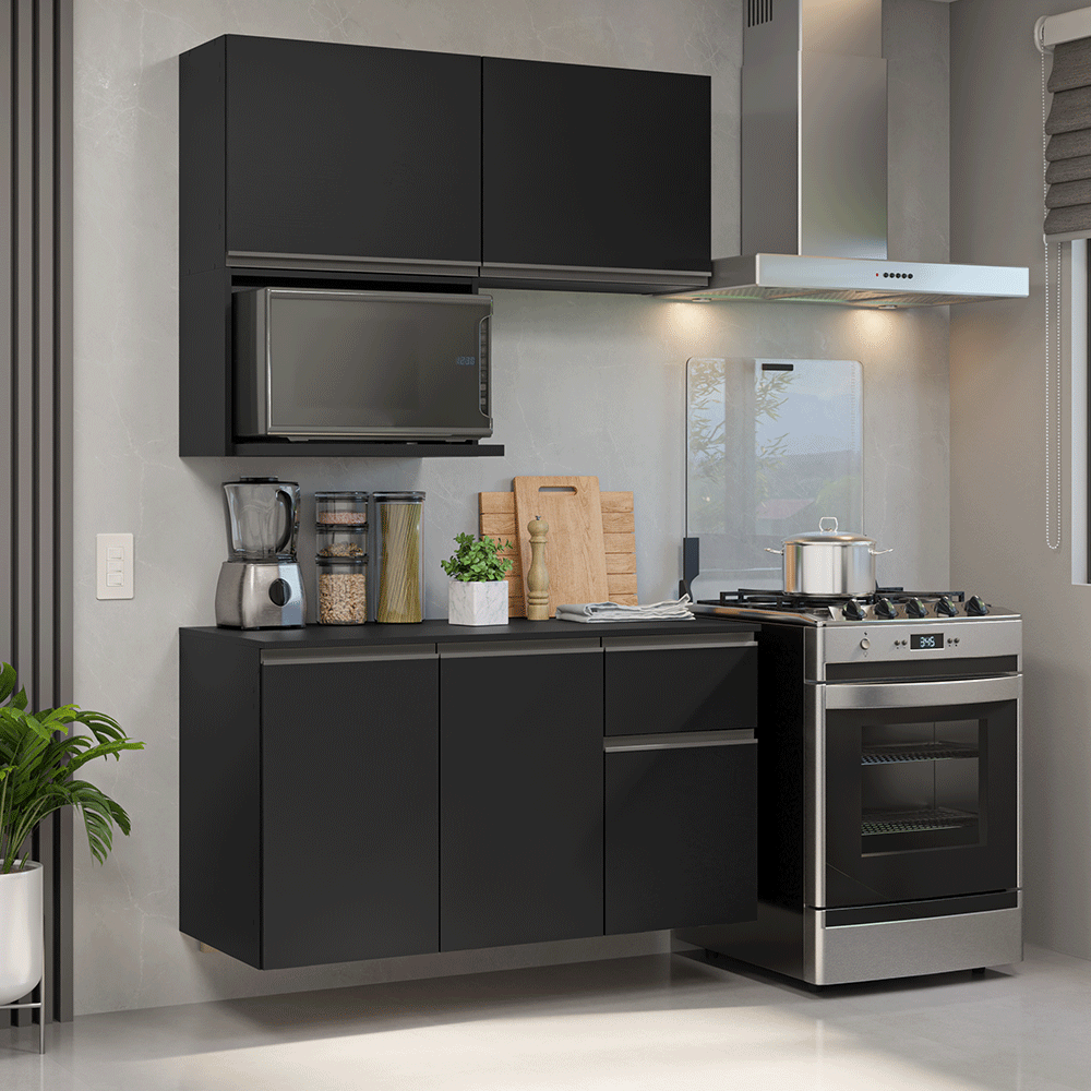 Armário de Cozinha Compacta 120 cm Suspenso Preto Nice Madesa 06