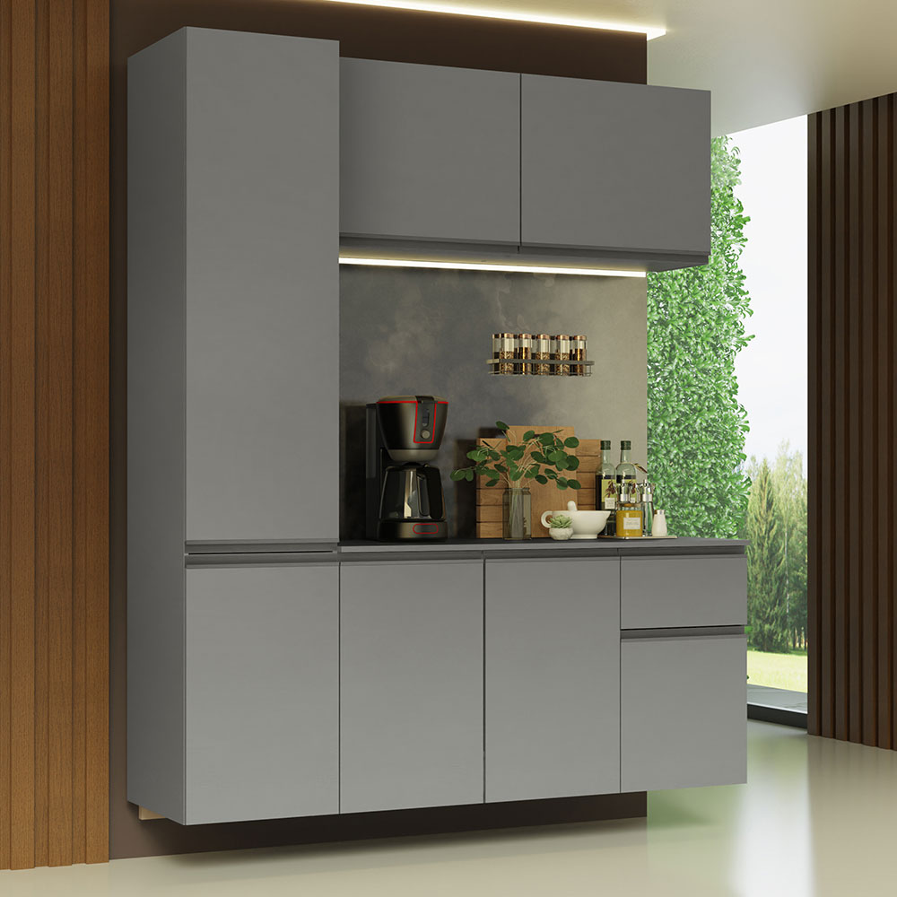 Armário de Cozinha Compacta Suspenso 160cm Cinza Nice Madesa 02