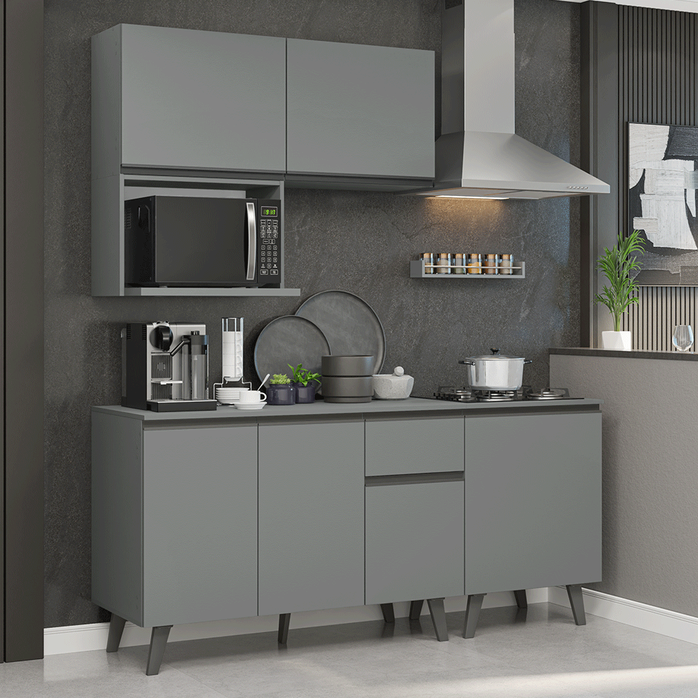 Armário de Cozinha Compacta 180 cm Cinza Nice Madesa 02