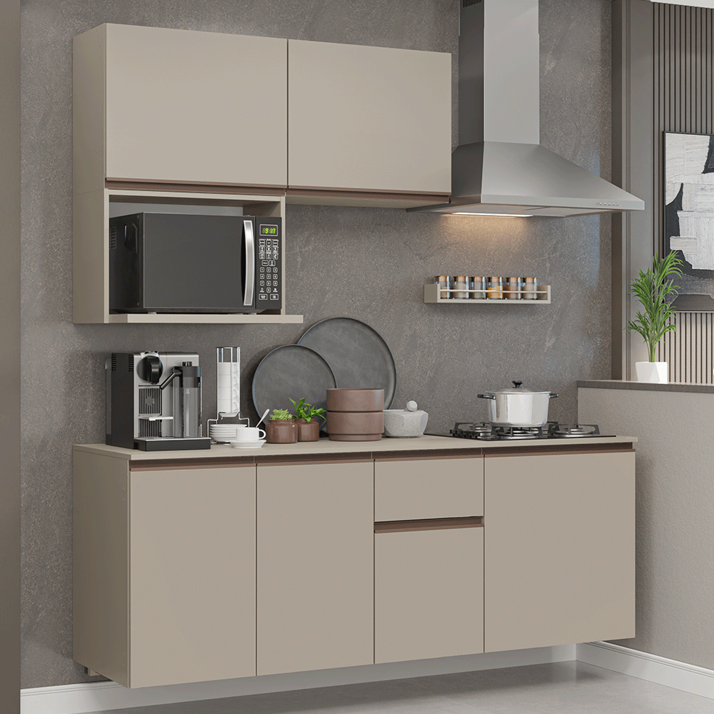 Armário de Cozinha Compacta 180 cm Suspensa Crema Nice Madesa 03