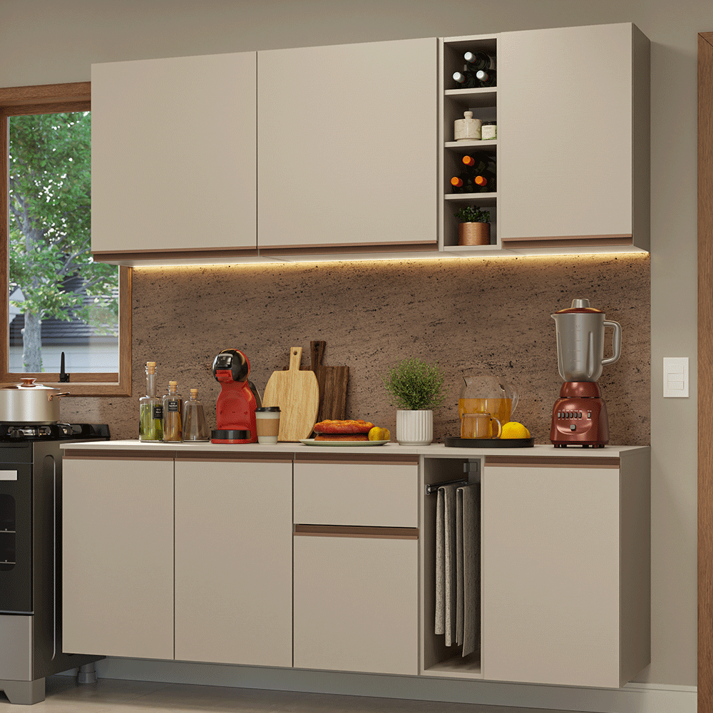 Armário de Cozinha Compacta 180 cm Suspenso Crema Nice Madesa 04