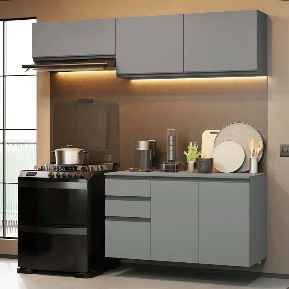 Armário de Cozinha Compacta Suspenso 200cm Cinza Nice Madesa 05