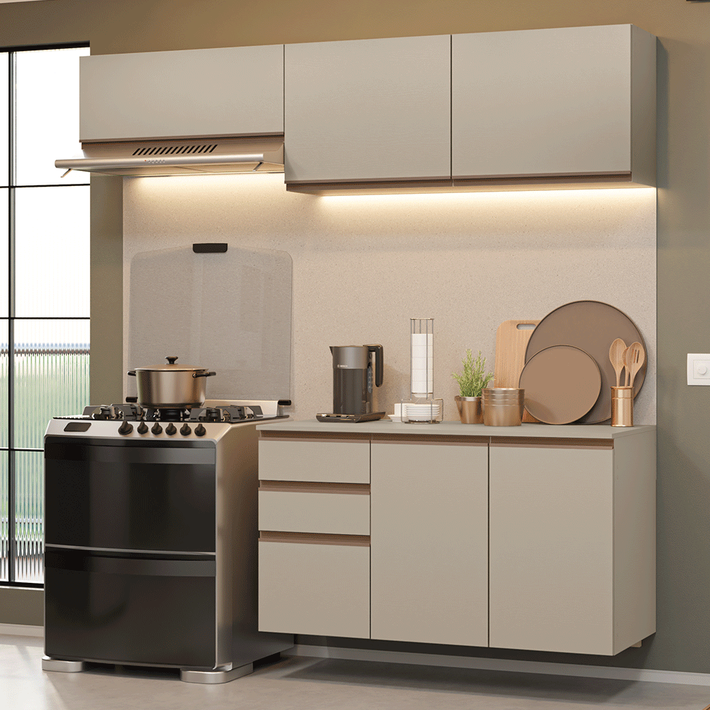 Armário de Cozinha Compacta Suspensa 200 cm Crema Nice Madesa 05