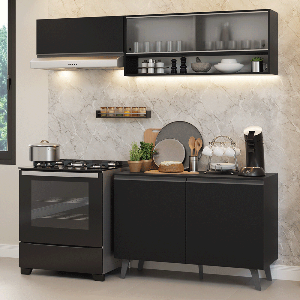 Armário de Cozinha Compacta 200 cm Preto Nice Madesa 09