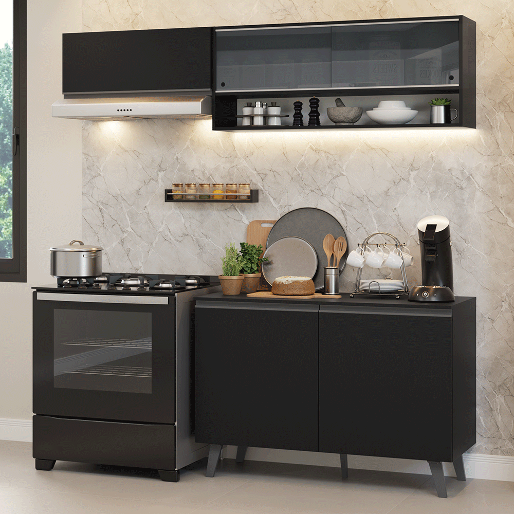 Armário de Cozinha Compacta 200 cm Preto Nice Madesa 10
