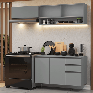 Armário de Cozinha Compacta Suspenso 200cm Cinza Nice Madesa 11