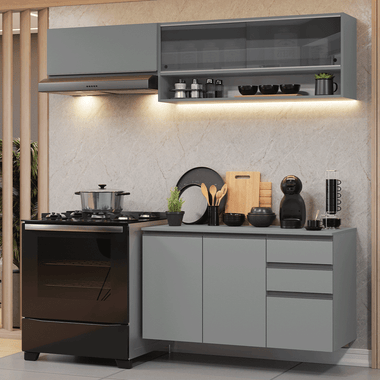 Armário de Cozinha Compacta Suspenso 200cm Cinza Nice Madesa 12