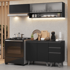 Armário de Cozinha Compacta 200 cm Preto Nice Madesa 13