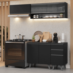 Armário de Cozinha Compacta 200 cm Preto Nice Madesa 14
