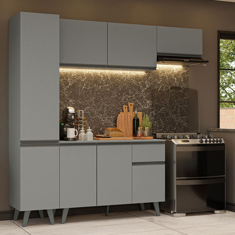 Armário de Cozinha Completa 220cm Cinza Nice Madesa 01