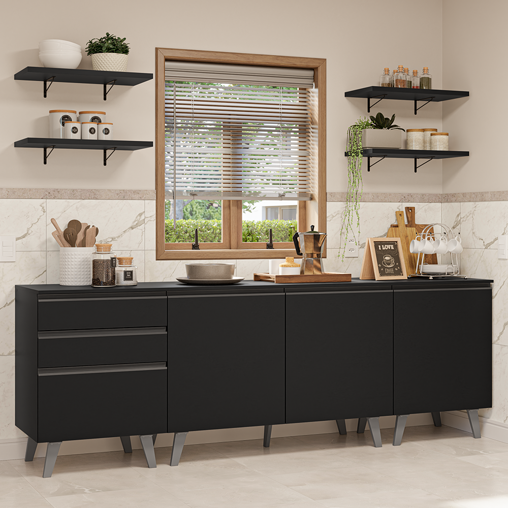 Armário de Cozinha Completa 240 cm Preto Nice Madesa 01