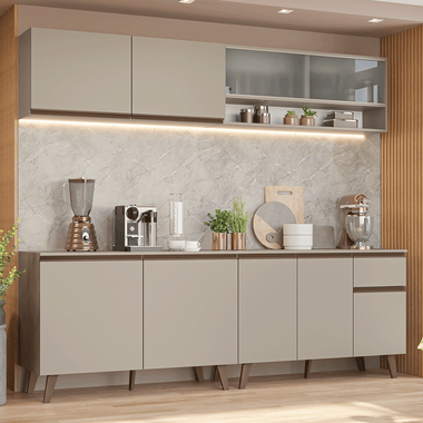Armário de Cozinha Completa 240 cm Crema Nice Madesa 02