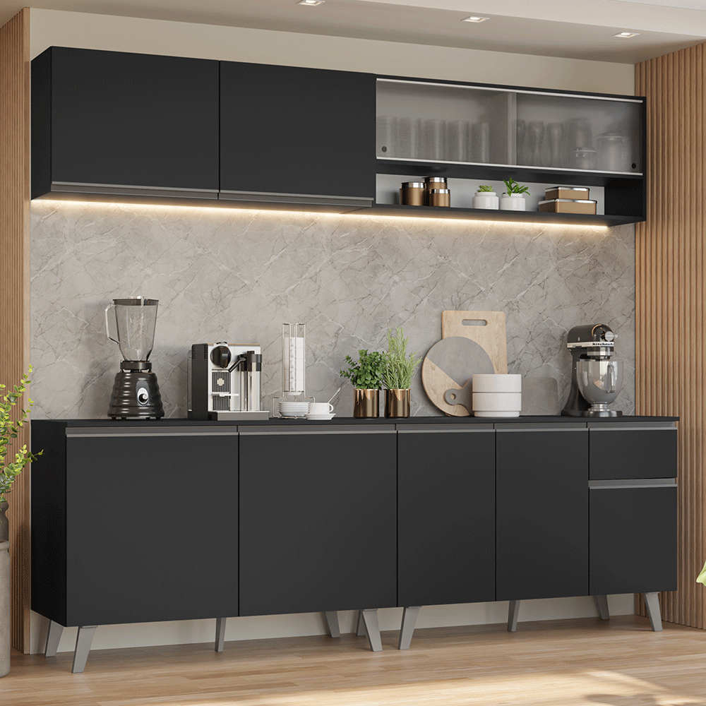 Armário de Cozinha Completa 260 cm Preto Nice Madesa 02