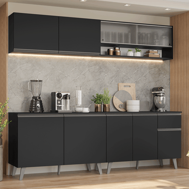 Armário de Cozinha Completa 260 cm Preto Nice Madesa 02