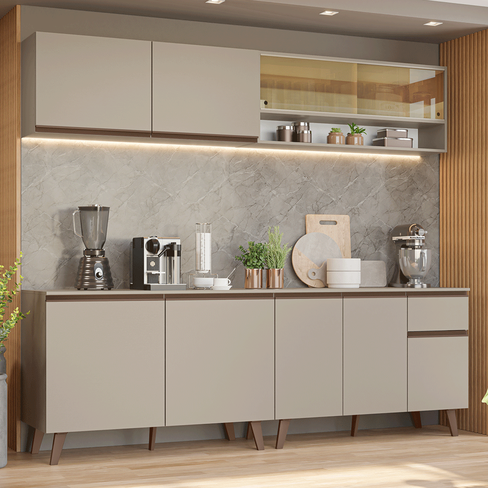 Armário de Cozinha Completa 240 cm Crema Nice Madesa 03