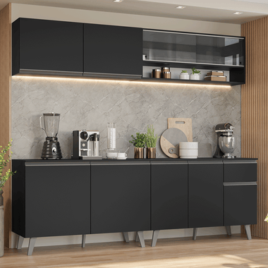 Armário de Cozinha Completa 260 cm Preto Nice Madesa 03