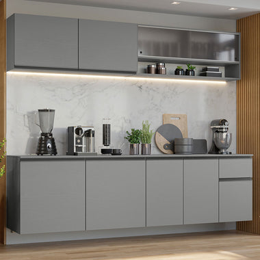 Armário de Cozinha Completa Suspenso 240cm Cinza Nice Madesa 04