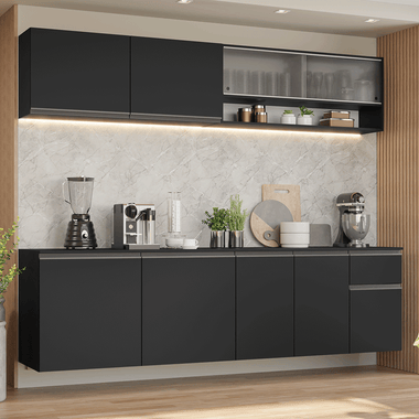 Armário de Cozinha Completa 260 cm Suspenso Preto Nice Madesa 04