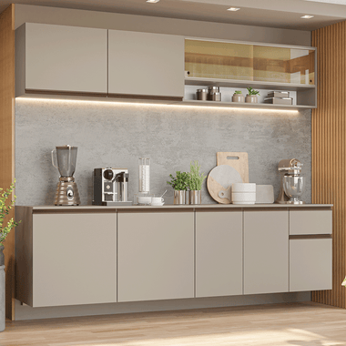 Armário de Cozinha Completa 240 cm Suspenso Crema Nice Madesa 05