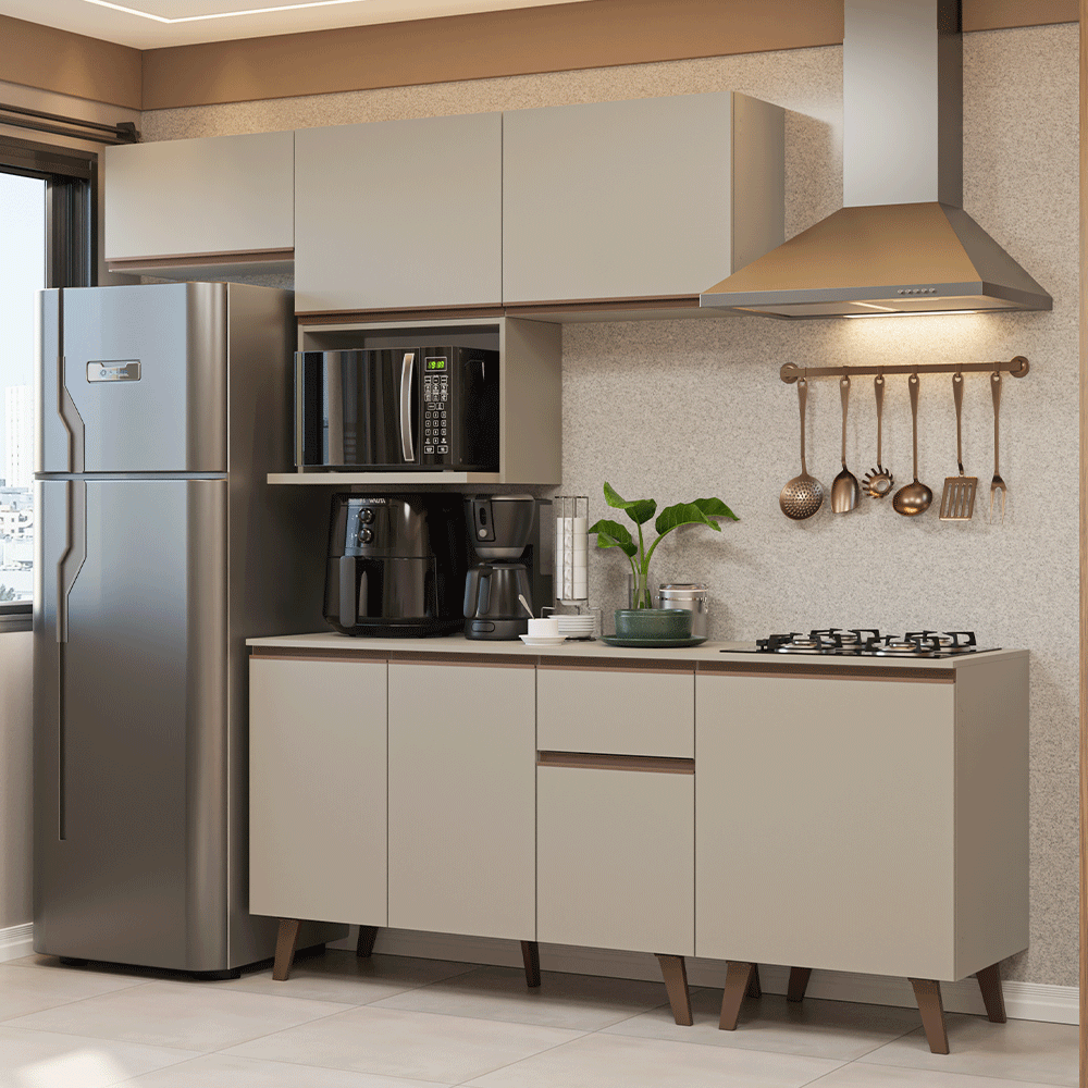 Armário de Cozinha Completa 240 cm Crema Nice Madesa 06