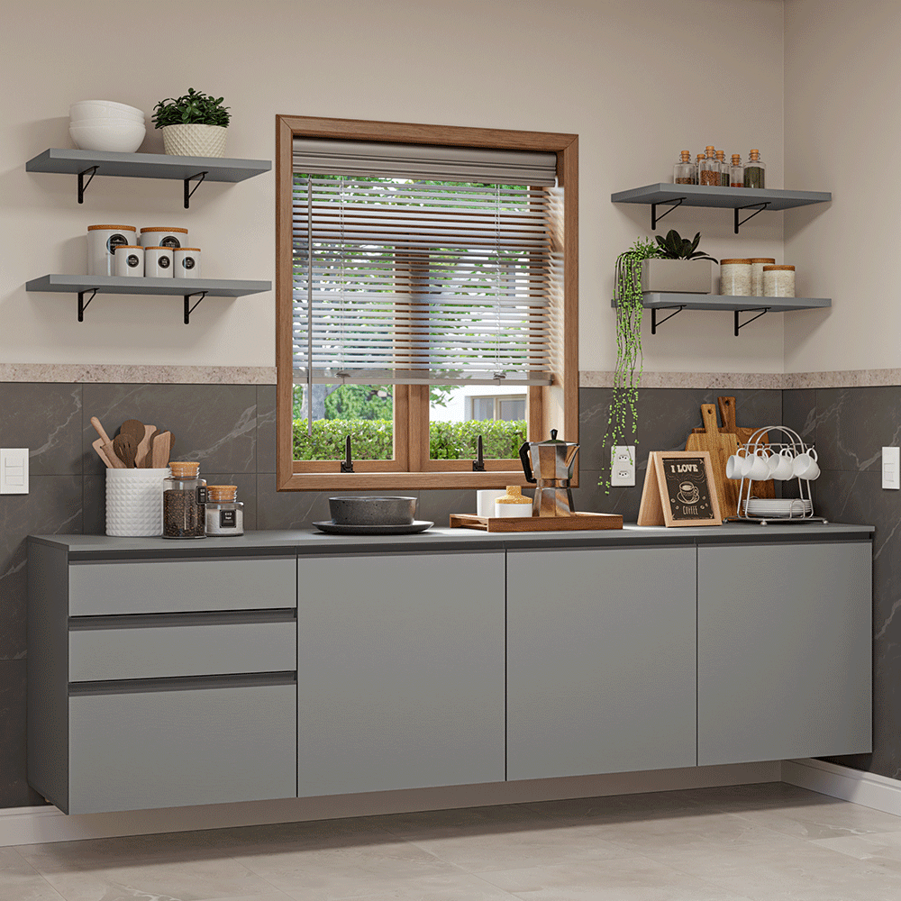 Armário de Cozinha Completa 240cm Suspensa Cinza Nice Madesa 10