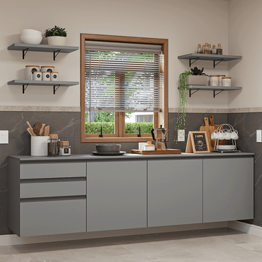 Armário de Cozinha Completa 240cm Suspensa Cinza Nice Madesa 10
