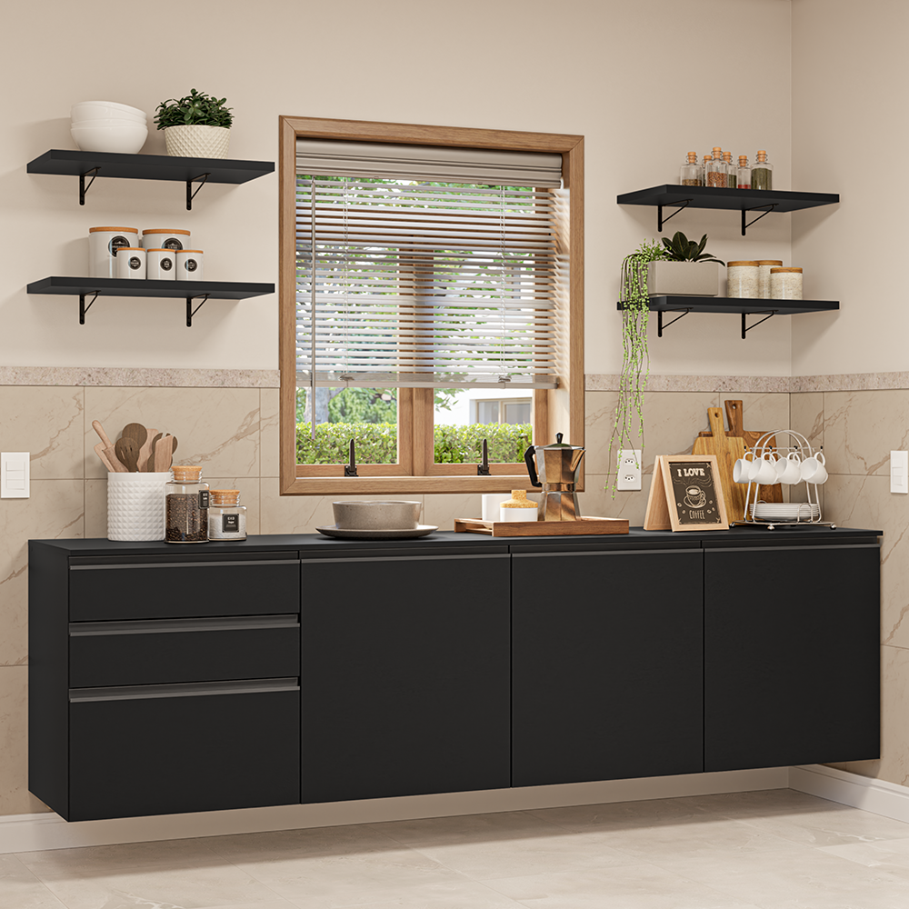 Armário de Cozinha Completa 240 cm Suspenso Preto Nice Madesa 10