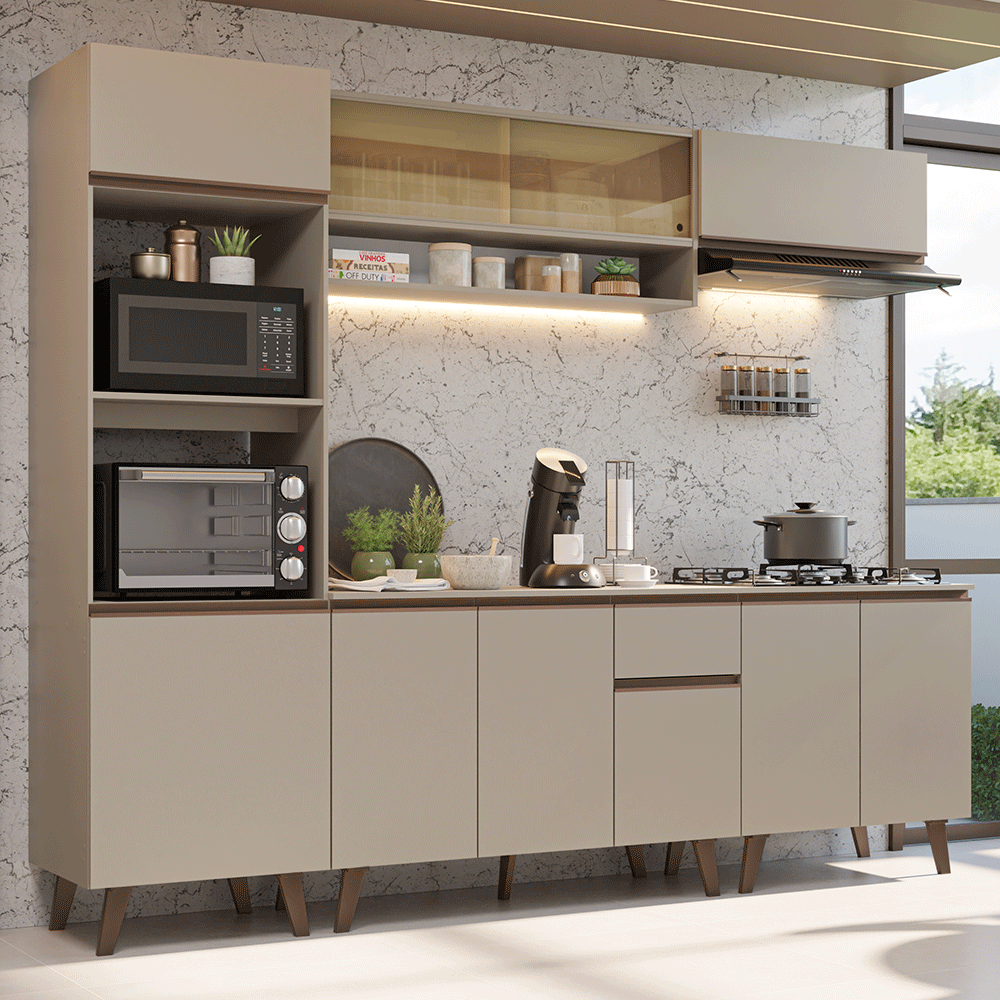 Armário de Cozinha Completa 260 cm Crema Nice Madesa 01