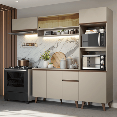 Armário de Cozinha Completa 260 cm Crema Nice Madesa 03