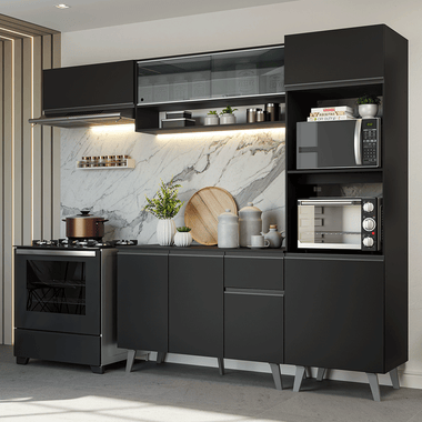 Armário de Cozinha Completa 260 cm Preto Nice Madesa 03