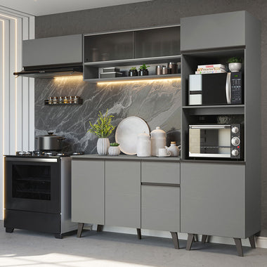 Armário de Cozinha Completa 260cm Cinza Nice Madesa 04
