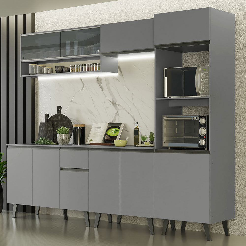 Armário de Cozinha Completa 260cm Cinza Nice Madesa 06
