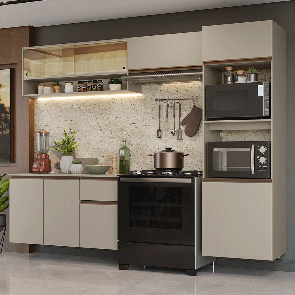 Armário de Cozinha Completa 260 cm Suspenso Crema Nice Madesa 10