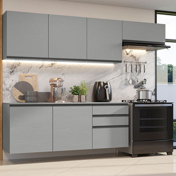 Armário de Cozinha Completa Suspensa 260cm Cinza Nice Madesa 13