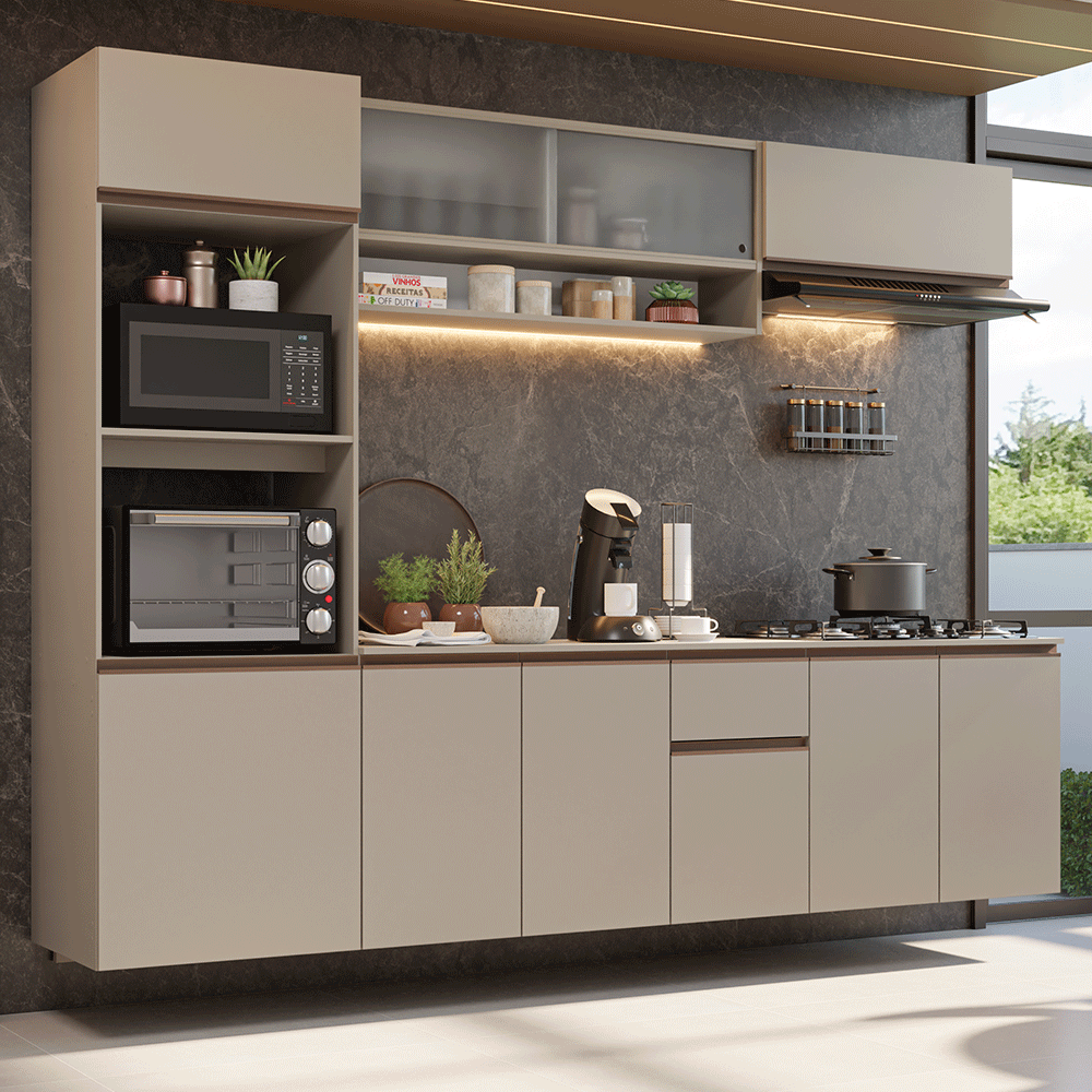 Armário de Cozinha Completa 260 cm Suspenso Crema Nice Madesa 15