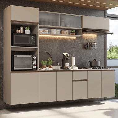 Armário de Cozinha Completa 260 cm Suspenso Crema Nice Madesa 15