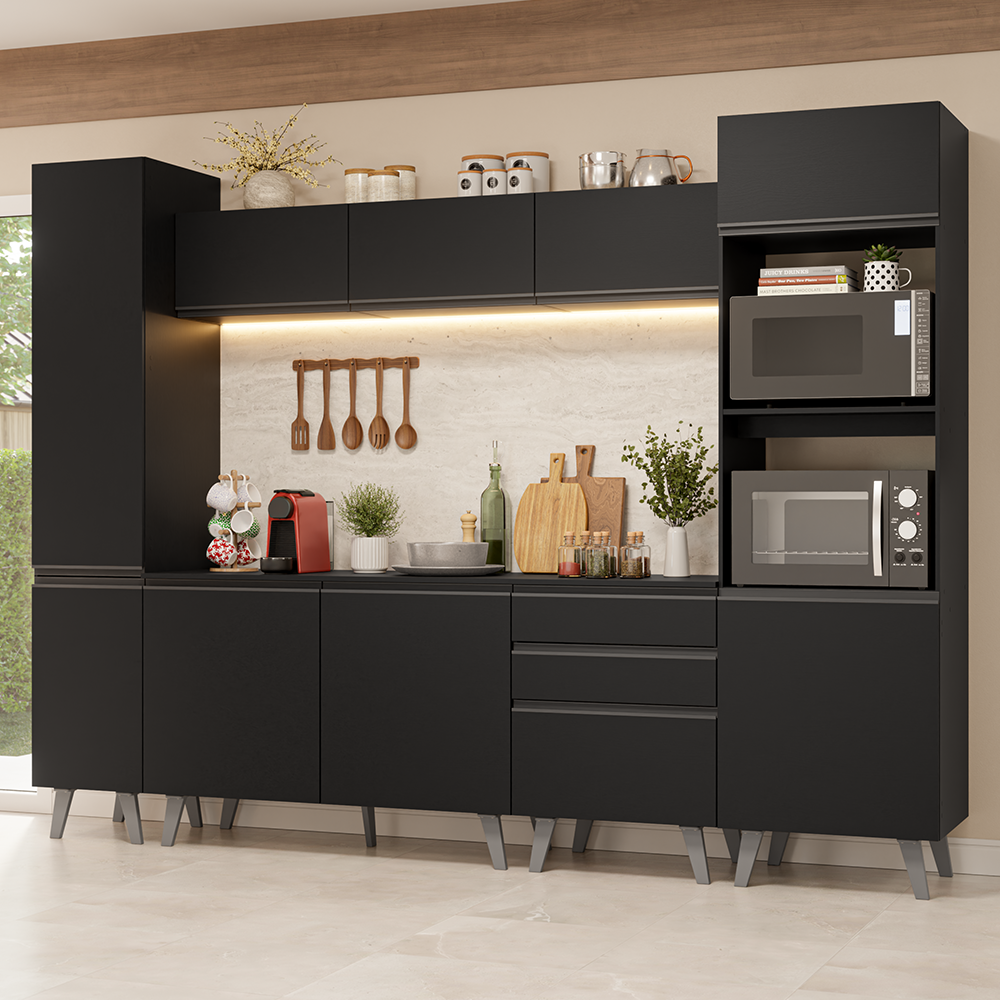 Armário de Cozinha Completa 280 cm Preto Nice Madesa 01