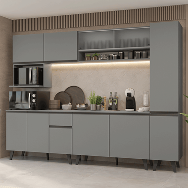 Armário de Cozinha Completa 280 cm Cinza Nice Madesa 02