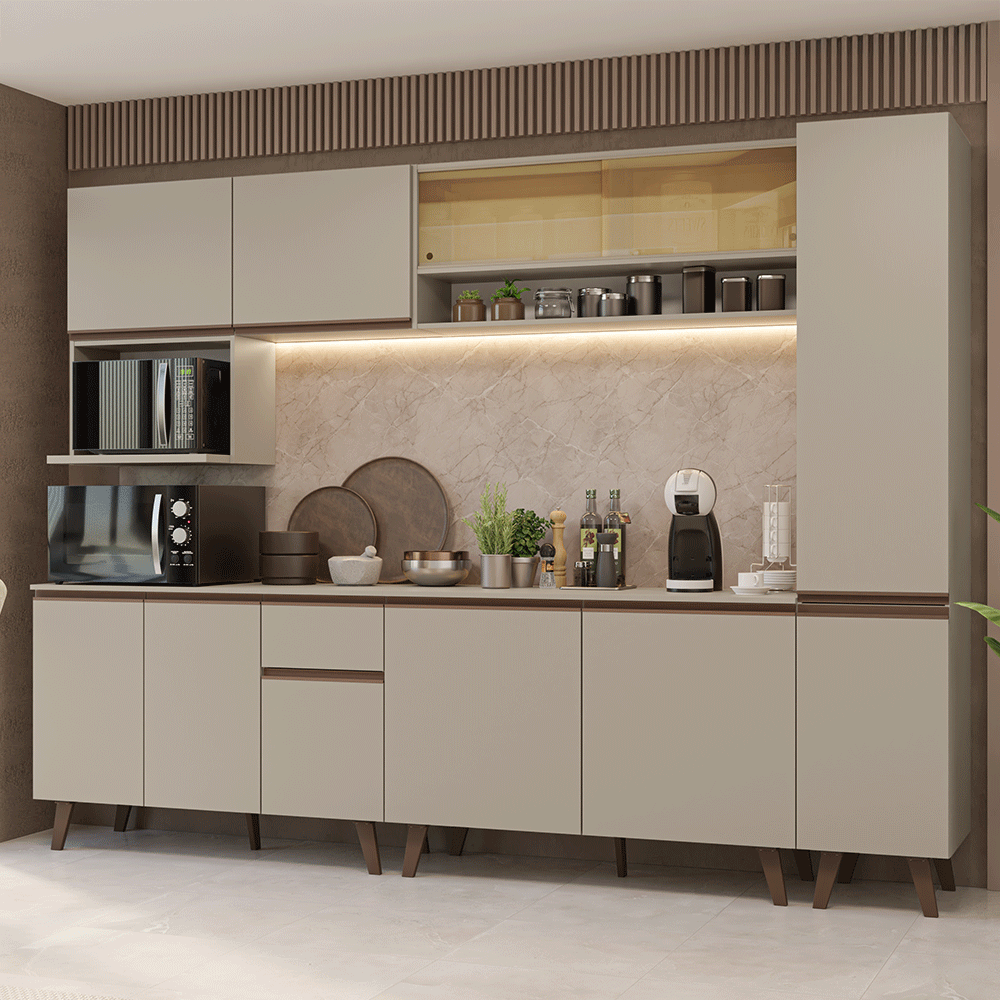 Armário de Cozinha Completa 280 cm Crema Nice Madesa 03