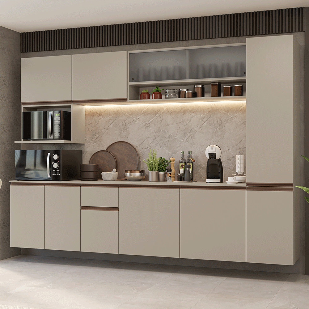 Armário de Cozinha Completa 280 cm Suspensa Crema Nice Madesa 04