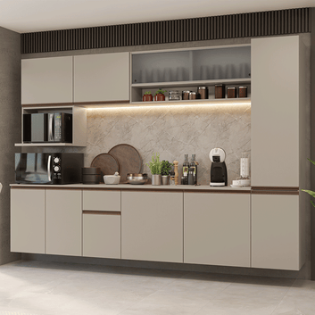Armário de Cozinha Completa 280 cm Suspensa Crema Nice Madesa 04
