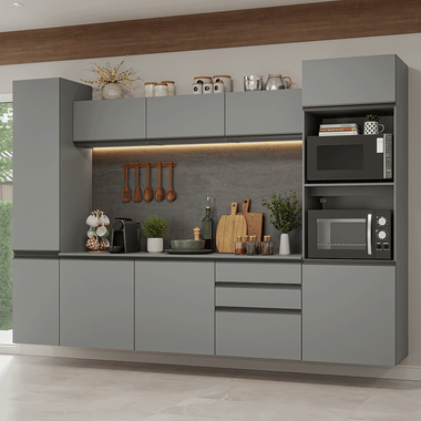 Armário de Cozinha Completa 280cm Suspensa Cinza Nice Madesa 06