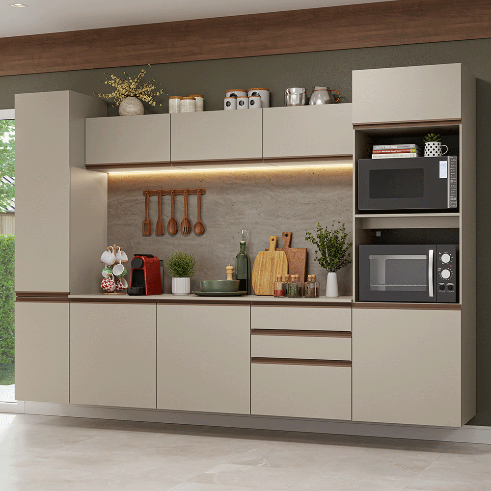 Armário de Cozinha Completa 280cm Suspensa Crema Nice Madesa 06