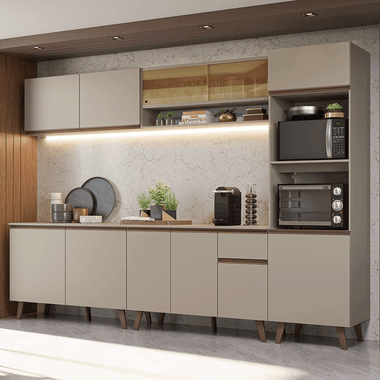 Armário de Cozinha Completa 300 cm Crema Nice Madesa 01