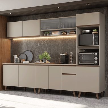 Armário de Cozinha Completa 300 cm Crema Nice Madesa 02