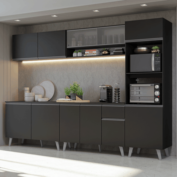Armário de Cozinha Completa 300 cm Preto Nice Madesa 02