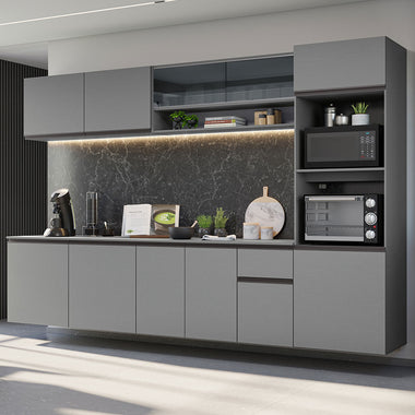 Armário de Cozinha Completa Suspenso 300cm Cinza Nice Madesa 03