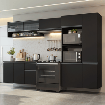 Armário de Cozinha Completa 300 cm Suspensa Preto Nice Madesa 07